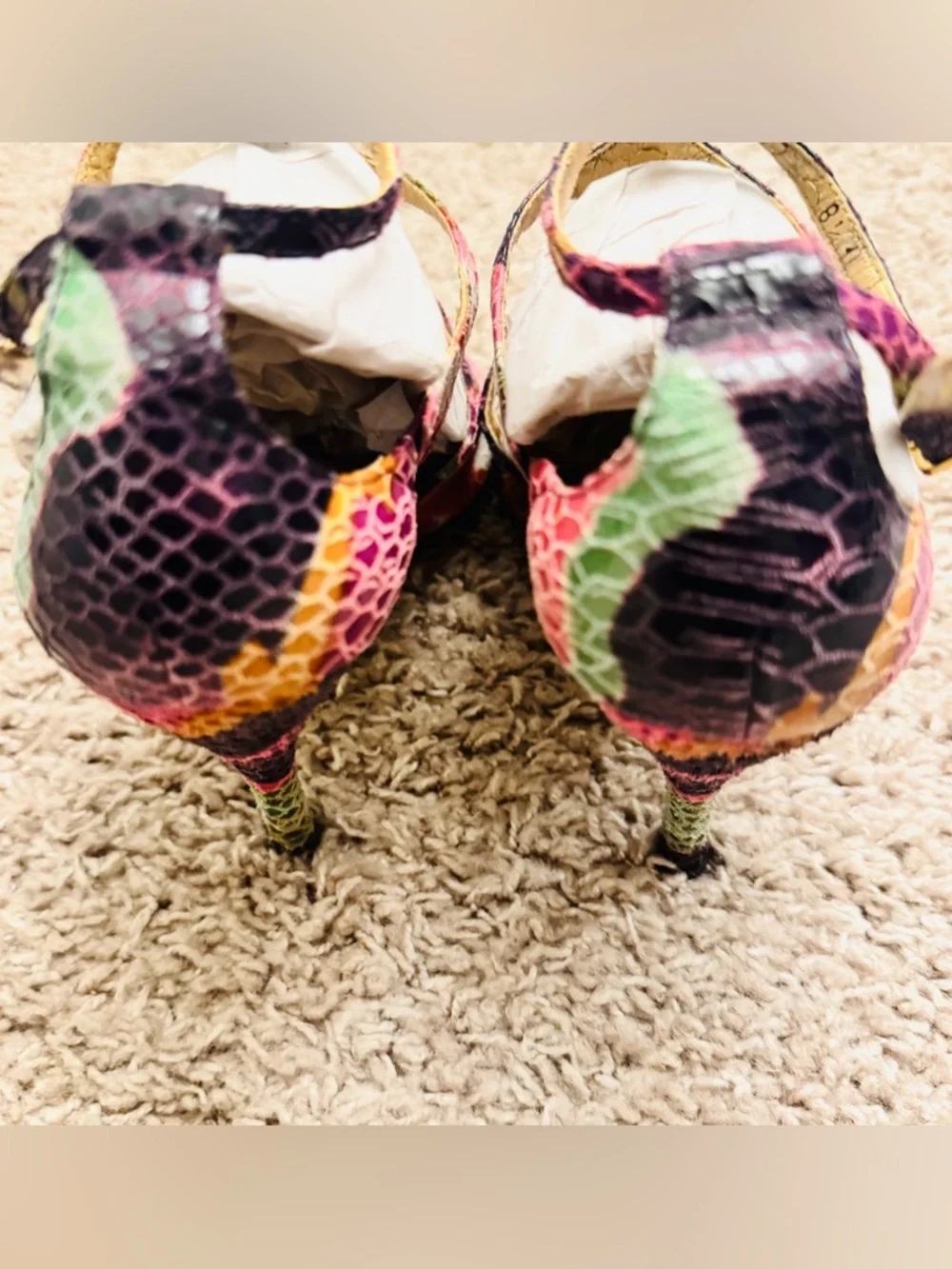 Stuart Weitzman Pink Floral Snake-Print Strappy Stiletto Sandals Size 8.5 - Picture 5 of 14
